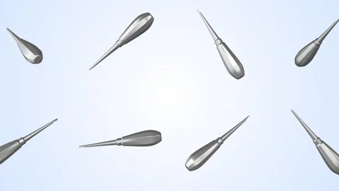 Dental Elevators Falling on a Light Blue Background. Tooth Elevators. 4K Stock Footage 302710484