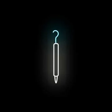 Dental explorer tool glowing blue neon light Stock Illustration