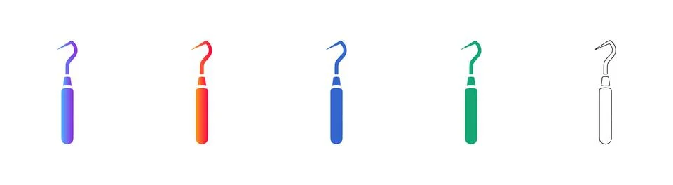 Dental Explorer Tool Icon Set 스톡 일러스트