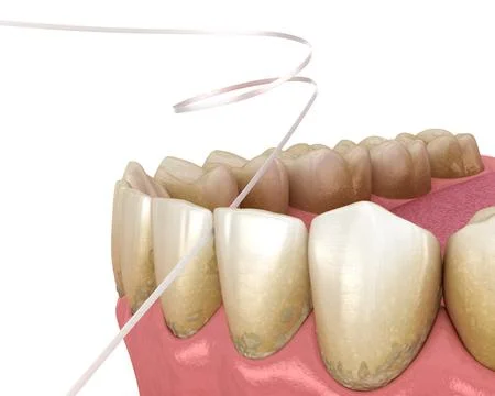Dental floss cleaning process. Medically accurate dental Stock Illustration