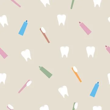 Dental hygiene pattern with teeth, toothbrush and toothpaste. Stock Illustration
