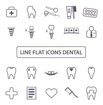 Dental Icons Set. simple vector illustration Thin black lines symbol Stock Illustration