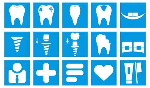 Dental Icons Set. simple vector illustration Collection thin blue Stock Illustration