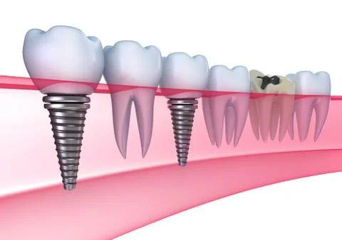 Dental implants in the gum - Isolated on white Stock Illustration
