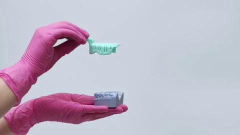 Dental Impression Tray on Plaster Teeth Model Stock Footage 333550430