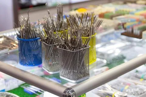 Dental instruments on the counter close-up Stock Photos