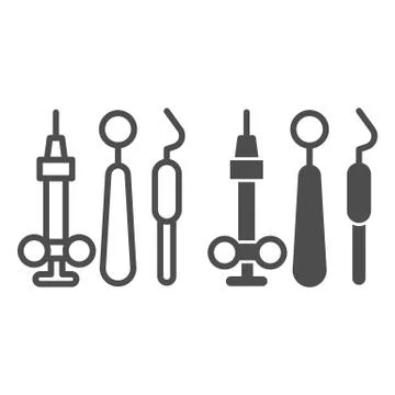 Dental instruments line and solid icon, Medical concept, dentist mirror, probe Stock Illustration