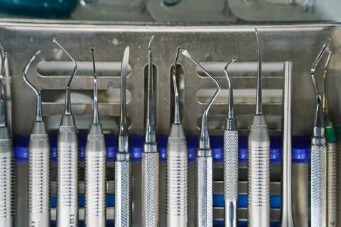 Dental instruments for procedures and operations. 스톡 사진