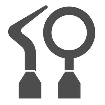 Dental instruments solid icon. Dentist tools, spire and mirror symbol, glyph Stock Illustration