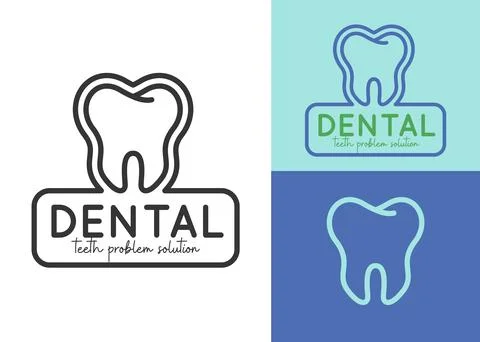 Dental line icon logo vector illustration, outline tooth symbol design Stock Illustration