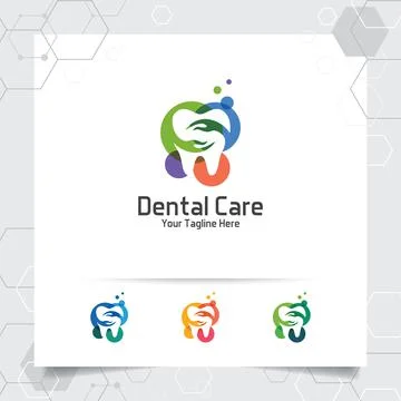 Dental logo vector design with concept of double hand. Stock Illustration