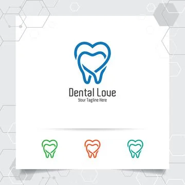Dental logo vector design with concept of negative space love. Dental care an 스톡 일러스트
