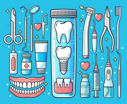 Dental medical elements background. Teeth equipment tools. Stock Illustration