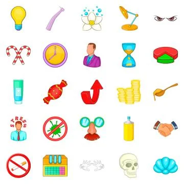 Dental problem icons set, cartoon style Stockillustratie