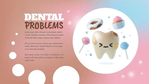 Dental problems vector banner design. 3D realistic unhealthy sad teeth expose Stock Illustration