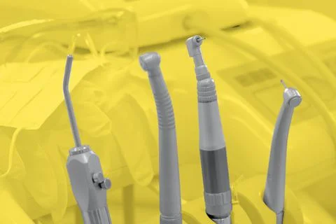 Dental professional tools and drill machine. Trendy colors of 2021 - Ultima.. Stock Photos