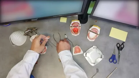 Dental prosthesis laboratory with dentures Stock Footage 133530337