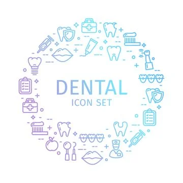 Dental Round Design Template Thin Line Icon Concept. Vector Stock Illustration