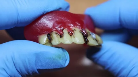 Dental technician looks at a model of the teeth Stock Footage 330964226