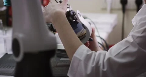 A dental technician makes a denture on a mock-up of the jaw. Stock Footage 163905195