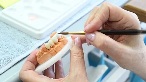 Dental technician work. prosthesis production. teeth prototype construction Stock Footage 90158065