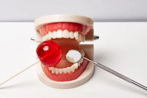 Dental teeth dentures prosthesis model. Dental teeth cleaning hygiene care... Stock Photos