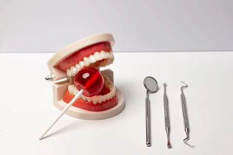Dental teeth prosthesis dentures model. Dental teeth hygiene care cleaning. D Stock Photos