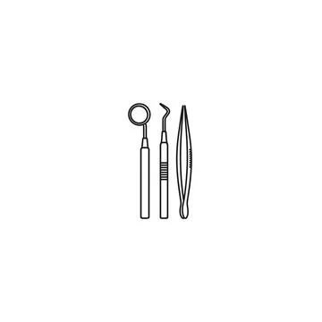 Dental tools mirror probe forceps outline vector graphic Stock Illustration