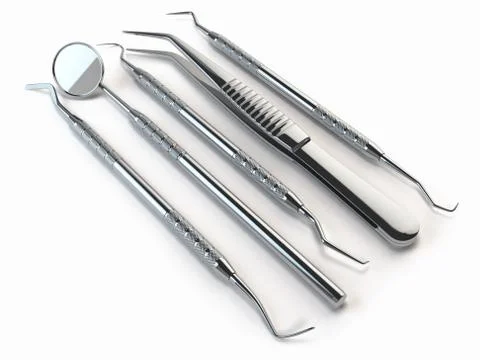 Dental tools set for teeth dental care isolated on white. Stomatology concept Ilustração Stock