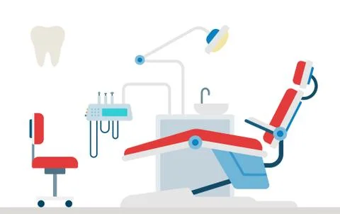 Dental tools vector illustration in flat design. Dentist office with dental Illustrazione stock