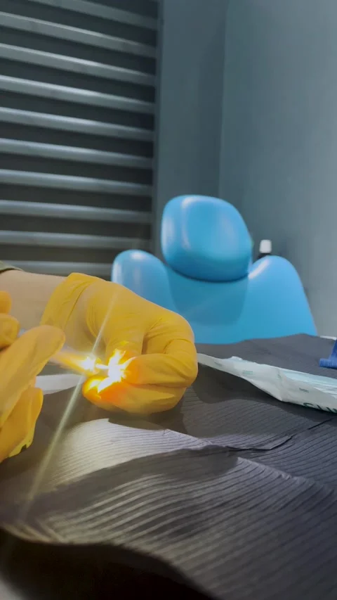 Dental veneers placement sequence, close up intra oral clinical steps. Stock Footage 220028841