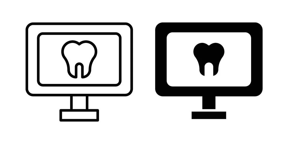 Dental X ray icon linear versions pack on white background Stock Illustration