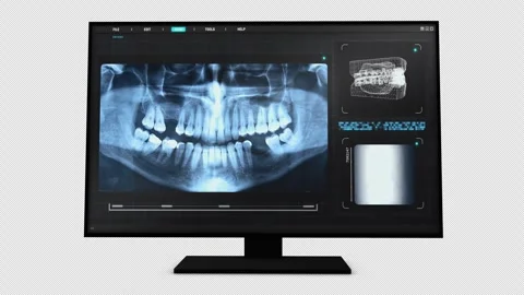 Dental X-Ray Interface Loading on Computer Monitor Screen with Alpha Channel Video stock 347682847