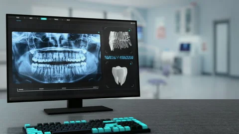 Dental X-Ray Software Interface on Computer Monitor Screen with Alpha Channel Video stock 347682888