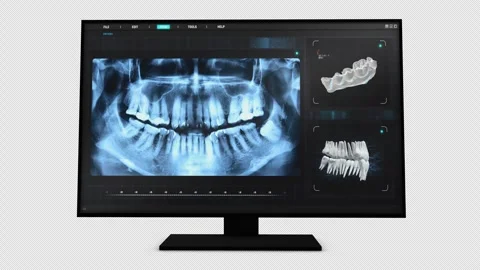 Dental X-Ray Software Loading on Computer Monitor Screen with Alpha Channel Stock Footage 347682857