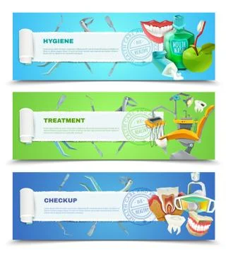 Dentist 3 Flat Horizontal Banners Set Stock Illustration