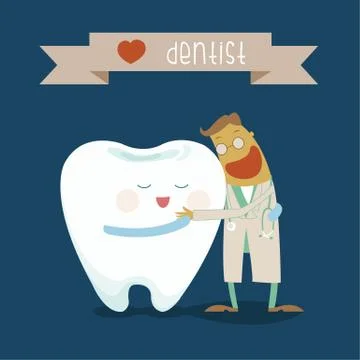 Dentist and tooth hug each other Illustrazione stock