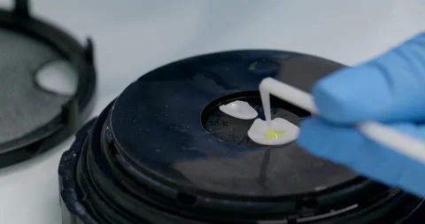 A dentist applying a drop of yellow liquid to veneers Video stock 233247240