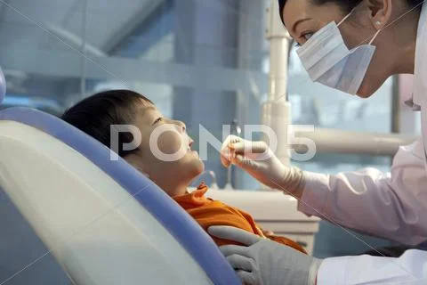 Dentist Brushing Boy's Teeth