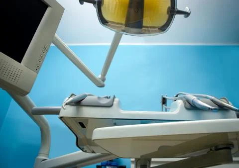 Dentist chair from the patient's point of view Stock Photos