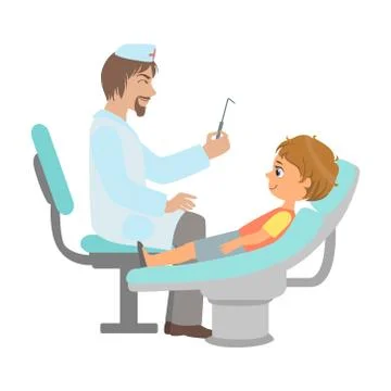 Dentist Checking Teeth Of Little Boy, Part Of Kids Taking Health Exam Series Of Stock Illustration