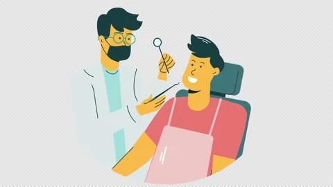 Dentist checks patient's teeth Flat animation 4k Loop Stock Footage 318547033