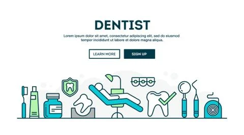 Dentist, colorful concept header, flat design thin line style Stock Illustration
