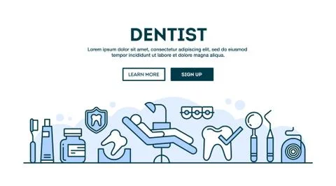 Dentist, concept header, flat design thin line style Stock Illustration
