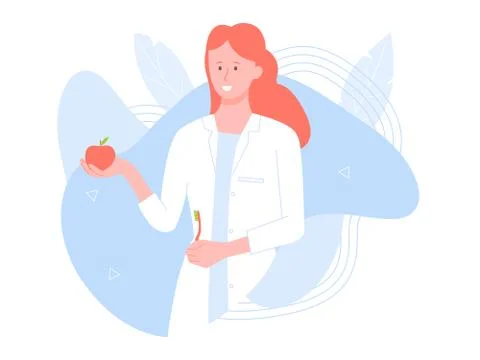 Dentist demonstrates usefulness of brushing teeth Stock Illustration