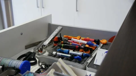 Dentist Equipment in Drawer Stock Footage 49691798