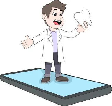 Dentist Explaining Proper Tooth Care Online Dental Service Vector Illustratio Illustrazione stock