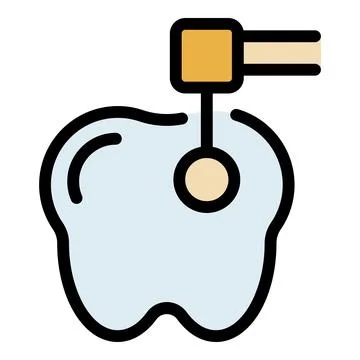 Dentist fixing teeth using hammer and chisel icon representing dental treatme Stock Illustration