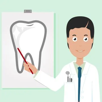 Dentist in front of a white board. Vector Illustration Stock Illustration