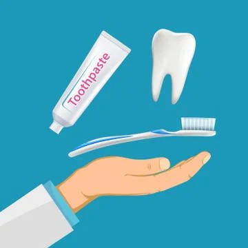 Dentist hand with a toothbrush and toothpaste. Hygiene concept 스톡 일러스트